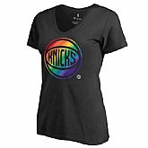 Women's New York Knicks Fanatics Branded Black Team Pride Slim Fit V Neck T-Shirt FengYun,baseball caps,new era cap wholesale,wholesale hats